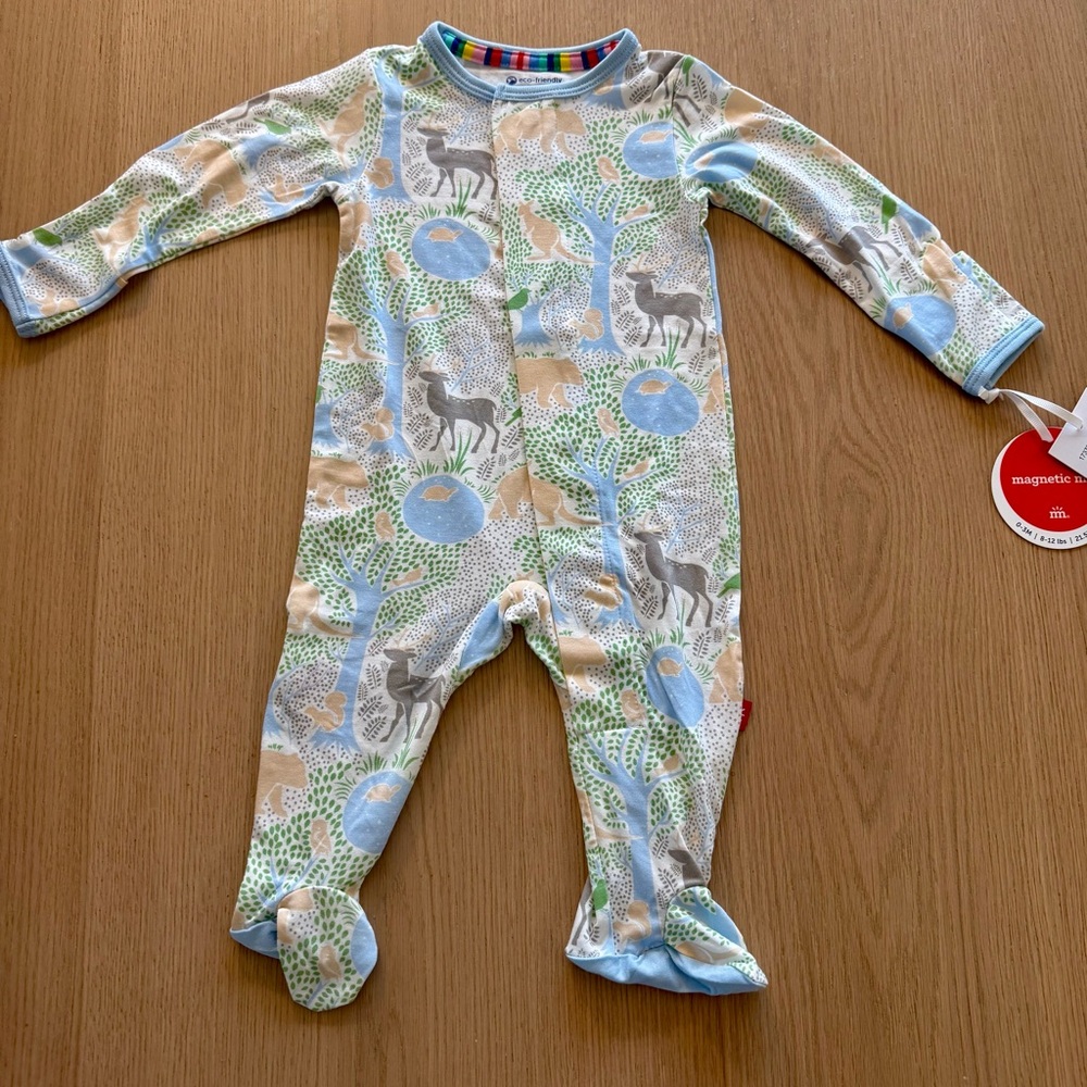 Magnetic Me Light Blue Woodland Print Footed One-Piece